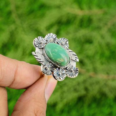 Gift For Her 925 Silver Natural Chrysoprase Solitaire Flower Adjustable Ring