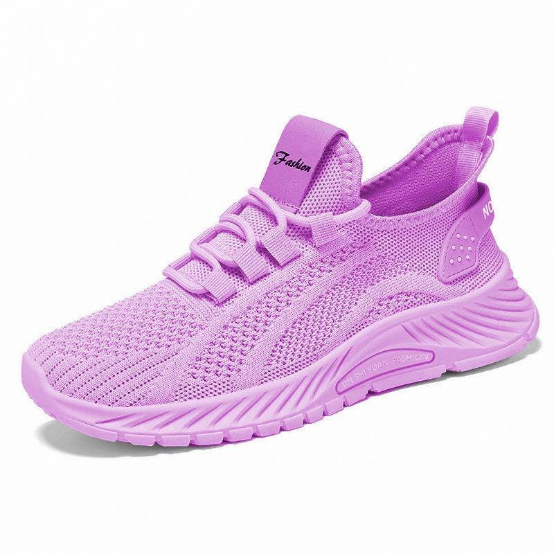 Shoes Women's New Sports Shoes Large Size Breathable Running Shoes Flying Woven Breathable Women's Shoes Shallow Mouth Lace-up Mesh Shoes