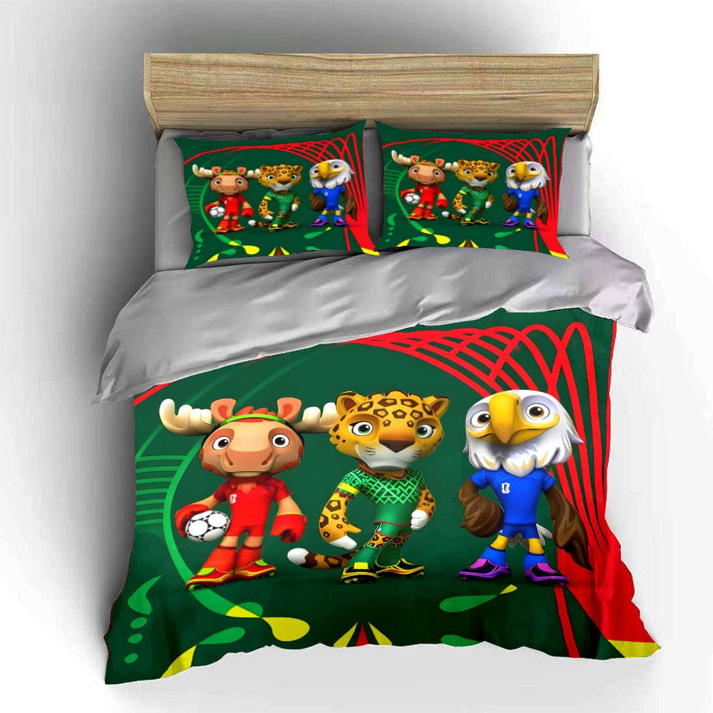 Animal soccer mascots ensemble Print Bedding Set 1 Duvet Cover 2 Pillowcases for Adult and Children Luxury Gift Full Size