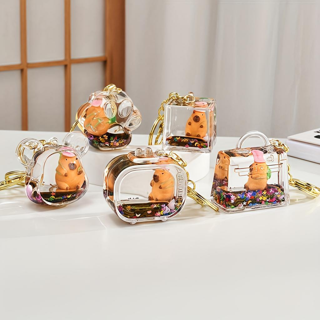 1pc Capybara Quicksand Keychain Acrylic Resin Floating Charm, Multiple Styles, Backpack Pendant, Ideal Gift Accessory with Cute Animal Charm