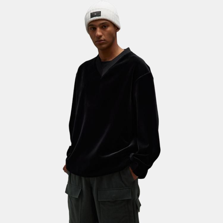 Y-3 Velvet Crew Casual Solid Pullover Sweatshirt Unisex Sweatshirt Black IL2146