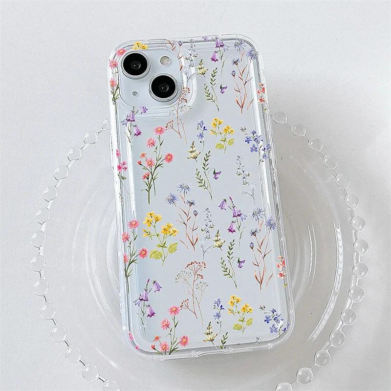 Flower Branch Soft Case For iPhone 13 11 12 14 15 Pro Max 7 8 Plus SE   X XR XS Anti-drop Airbag Shockproof Phone Cover