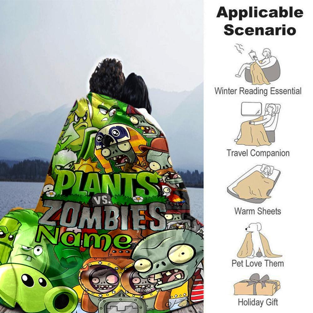 Customiz Name Personality Plants Vs. Zombies Blanket Soft &Warm Sofa Office Bed Travel Lunch Break Blanket, Gift Suitable All Seasons