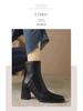 Women's Vintage Brown Chunky Heel Ankle Boots, 2025 Autumn/Winter Martin Style with Back Zipper High Heel.