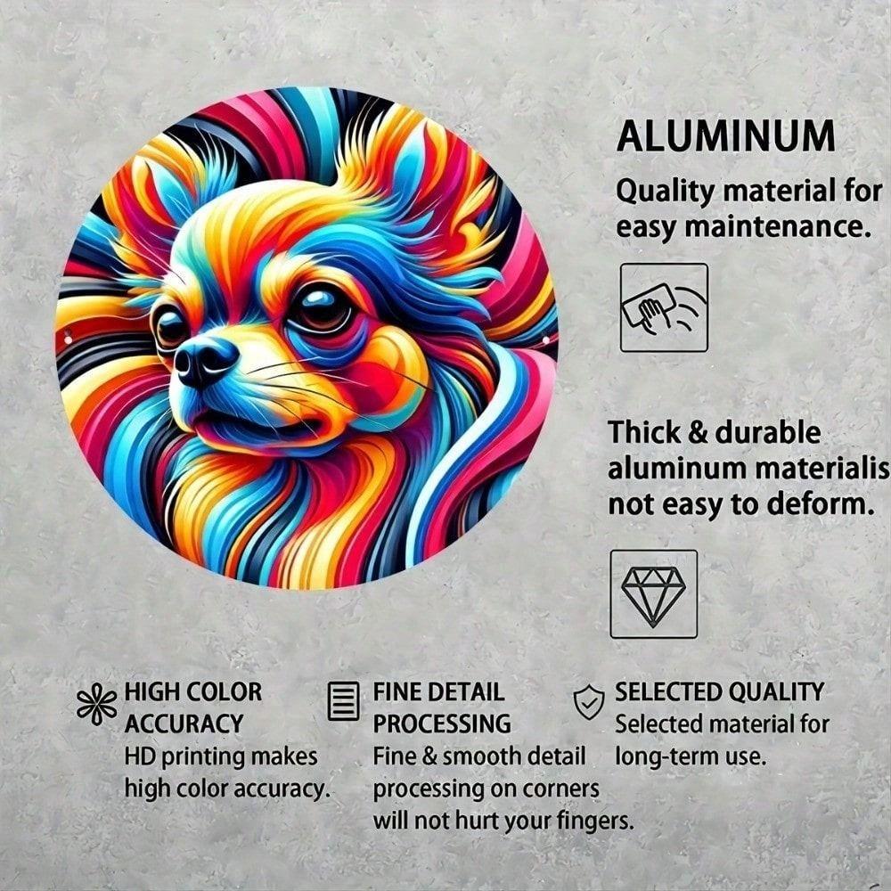 Vintage Round Metal Wall Art Chihuahua Poster Kitchen Decor