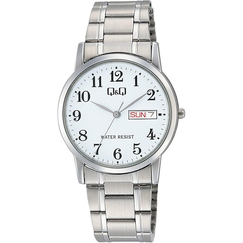 Citizen Q&Q Analog Waterproof Watch Date Day Metal Band A206-204 Men s White