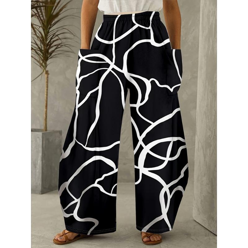 Plus Size Fashion Women 1XL-5XL Casual Loose Christmas Printing Long Wide Leg Yoga Pants Pocket Lounge Pants Pajama Pants