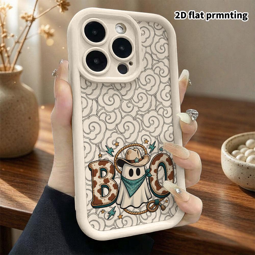 Phone Case: 2D Flat Design Suitable for iPhone 18 17 16 15 14 13 Pro Tiered Protective Case, Denim Ghost, Christmas and Halloween Holiday Gift