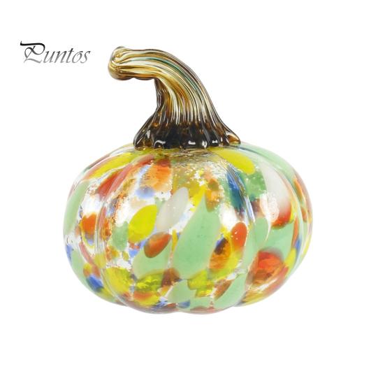 Cute Autumn Centerpiece Mini Hand Blown Glass Pumpkin Ornament, Collectible Thanksgiving Halloween Decoration Faux Crystal Hanging for Fall,