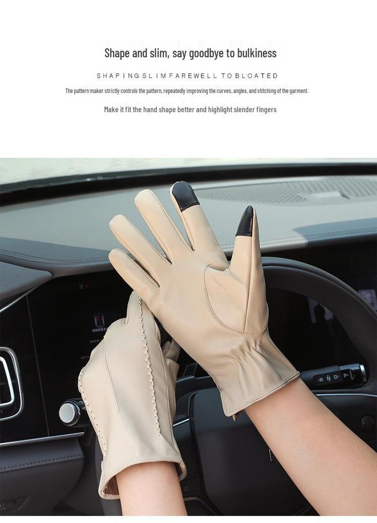 Warme Damen-Handschuhe aus PU-Leder mit Stickerei - Herbst/Winter Koreanischer Stil, Figurbetont, Samtfutter, Extra Dick für Radfahren und Autofahren