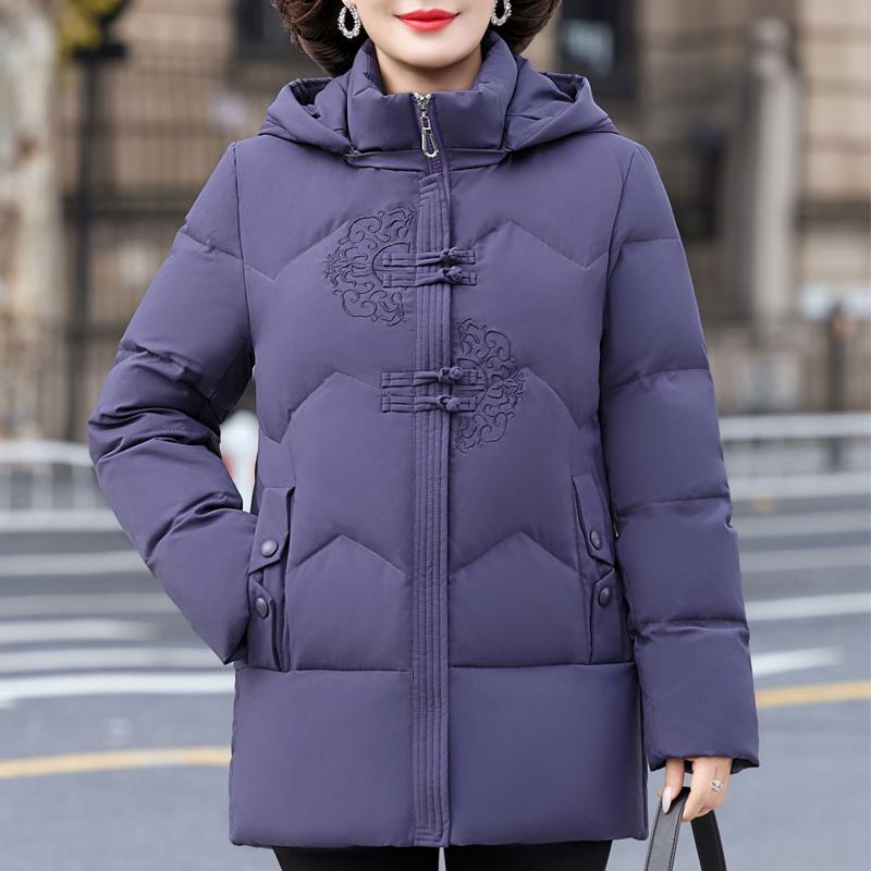 Winter Down Coats for Women Vintage Parkas Hooded Elegant Thick Warm Middle Age Women's Down Jackets Embroidery Outerwears