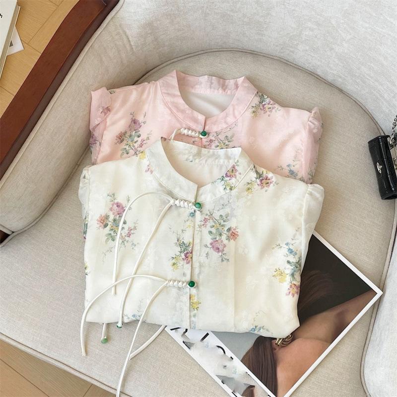 Vintage Style Women's Short Sleeve Shirt Summer Arrival Princess Cut Top With Button Down The Street Wear