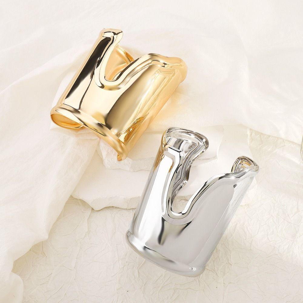 Irregular Shape Geometric Bracelet Metallic Finish Statement Bangle  Women Fashion Jewelry
