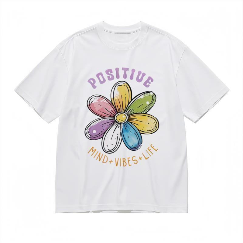 Women's Comfy Classic T-Shirt Vibrant Multi-Color Flower Graphic Cotton Tee