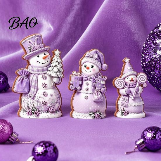 Christmas Gift for Kids 3PCS Snowman Wooden Ornaments, Decorative Cute Festive Figures, Pink And Purple Decor High-definition Printing Crafts Holiday