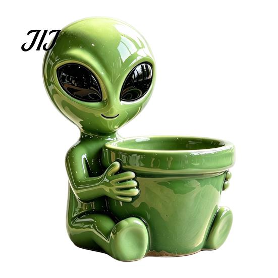Weather Resistant Flower Containers Funny Alien Planter, Resin Pot, Decorative Plant Unique Yard Art Ornaments Pot for Succulents, Cactus, Sci-fi
