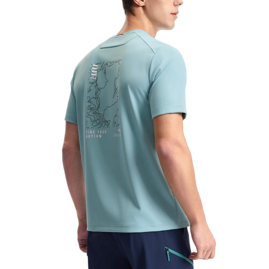 Fila Radfahren Lässig Einfarbig Buchstaben Kurzarm T-Shirt Herren Tops Steinblau A11M528108F-LB