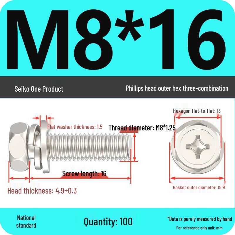 Hexagon Head Combination Screw Bolt Set with Washer and Spring Washer