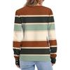 Women's Color Blocked Button Round Neck Long Sleeved Loose Fitting Pullover Top