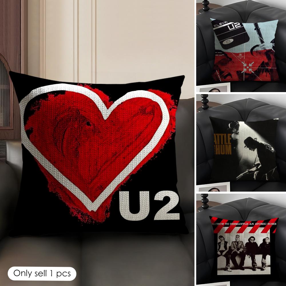Rock UU Band Music Cushion Cover Natural Linen Organic Fabric DoubleSided Printing Sofa Home Decor Gift Pillow Case