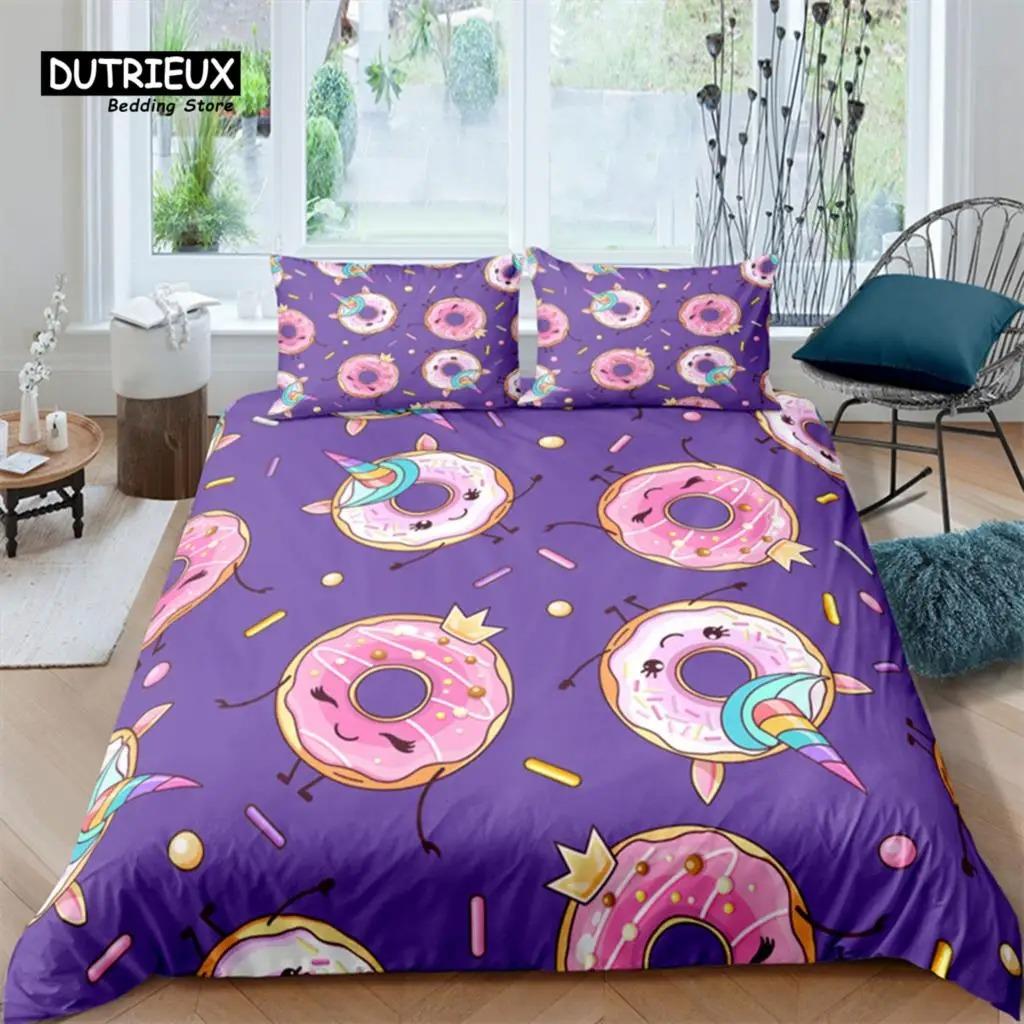 Luxury 3D Pink Donuts Print Home Living Comfortable Duvet Cover Set Pillowcase Kid Bedding Set Queen and King EUUSAUUK Size