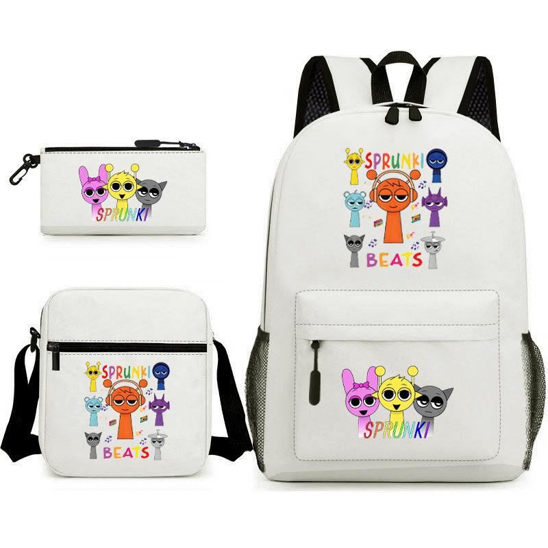 New Rhythm Box Student School Bag Three-piece Set, Casual Backpack Crossbody Bag Pencil Bag