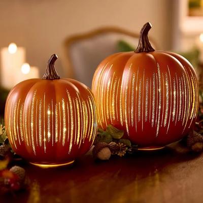 Twinkle LED Light Pumpkins with Timer Timer Lighted Sparkling Starry Night Glass Pumpkin for Home Bedroom Bathroom Hallway