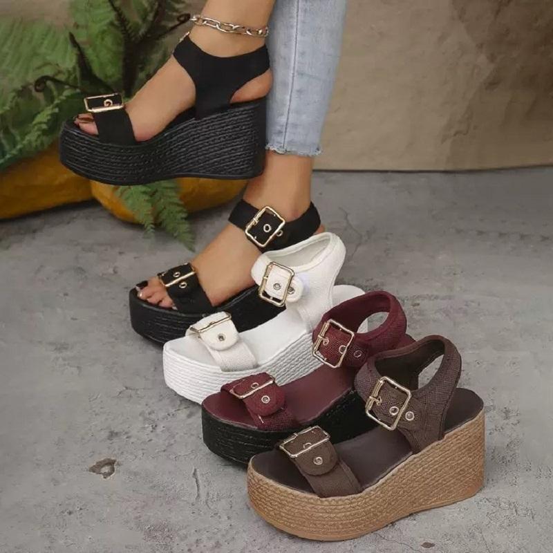 Large Size Sandals Women's Summer New Casual Wedge Heel Thick Soled Sandals European and American Fashionable Open Toed Sandals