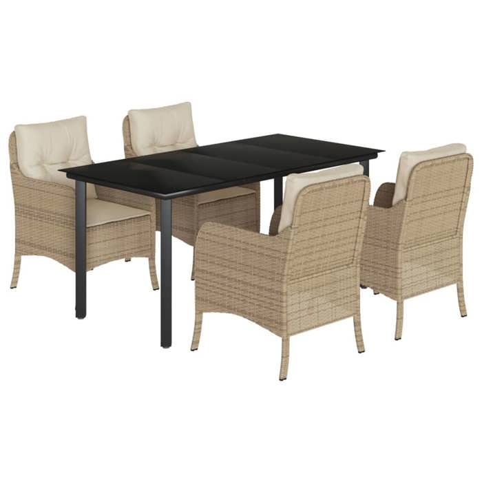 VidaXL Ensemble à Manger de Jardin avec Coussins 5 pcs, Chaises et Table de Patio, Meubles de Terrasse, Moderne, Beige 3211972