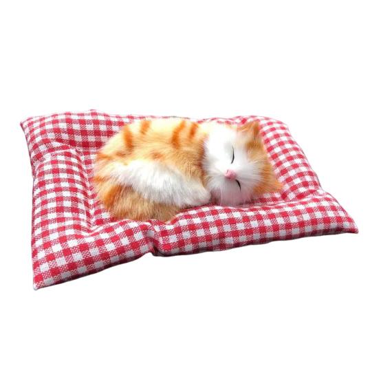 Simulation Sleeping Cat Decoration with Plaid Mat Odor Removal Bamboo Charcoal Plush Kitten Stuffed