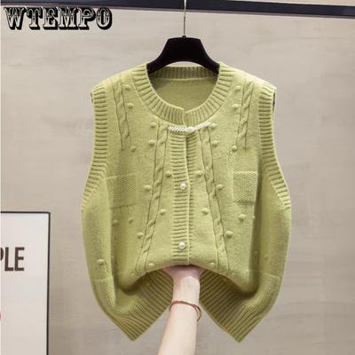 Women's Knitted Vest Round Neck Cardigan New Chinese Style Spring and Autumn Loose Sweater Vest