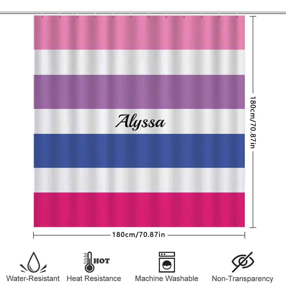 Customizable Bathroom Shower Curtain With Lgbt Pride Flag For Gender Fluid Individuals Name, 72'' X 72'', Pink Purp