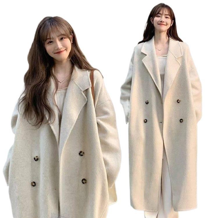 Women's Korean-Style Thick Woolen Overcoat, Slim Fit, 2025 Autumn/Winter