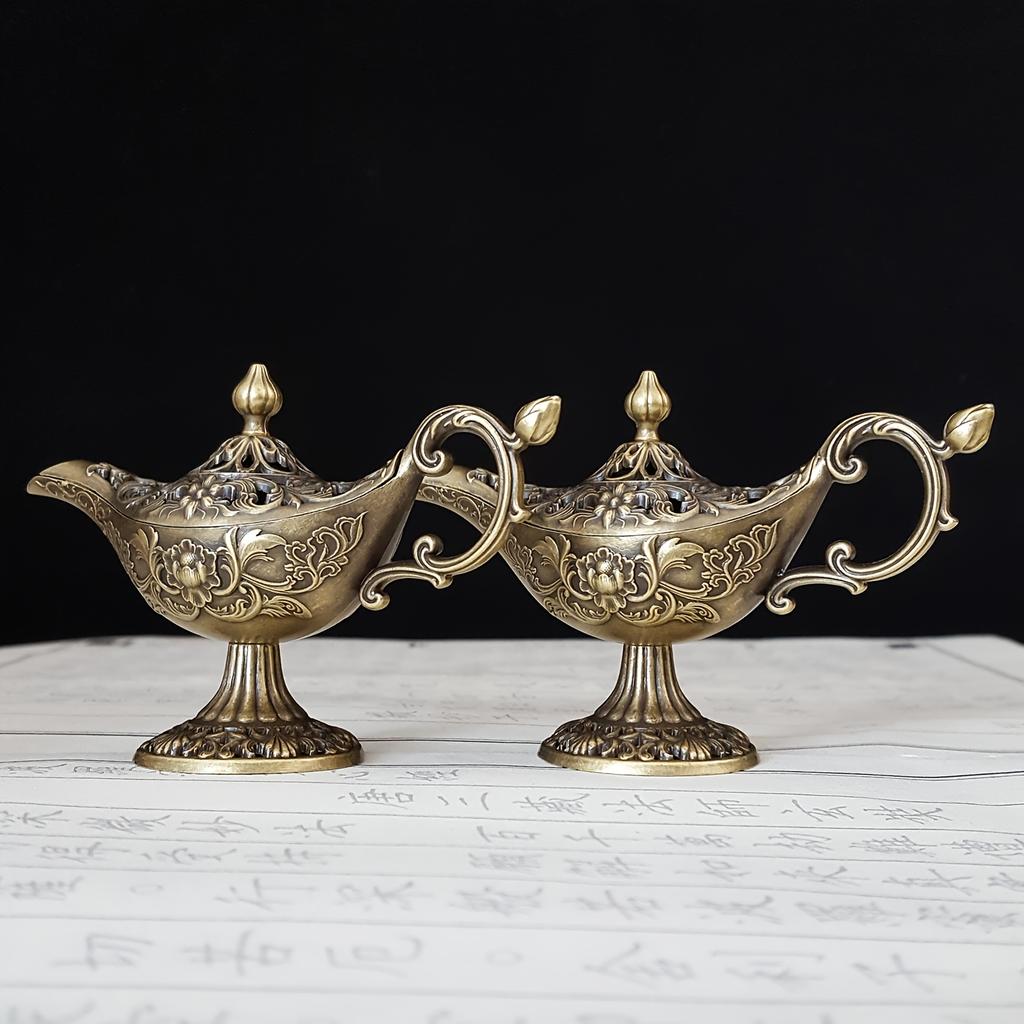 Aladdin Lamp Incense Burner, Carved Craft, Classic Wishing Lamp, Desktop Sandalwood Censer, Home Decor & Holiday Gift
