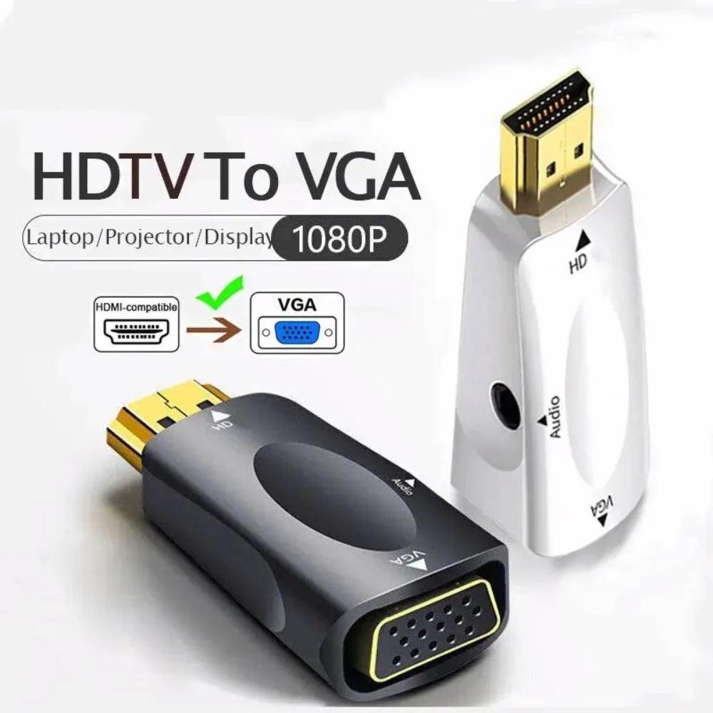 Hdmi-kompatibel VGA-kabelkonverter, hann- til hunn-adapter, 3,5 mm jack, lyd, HD 1080p for PC, bærbar PC, nettbrett