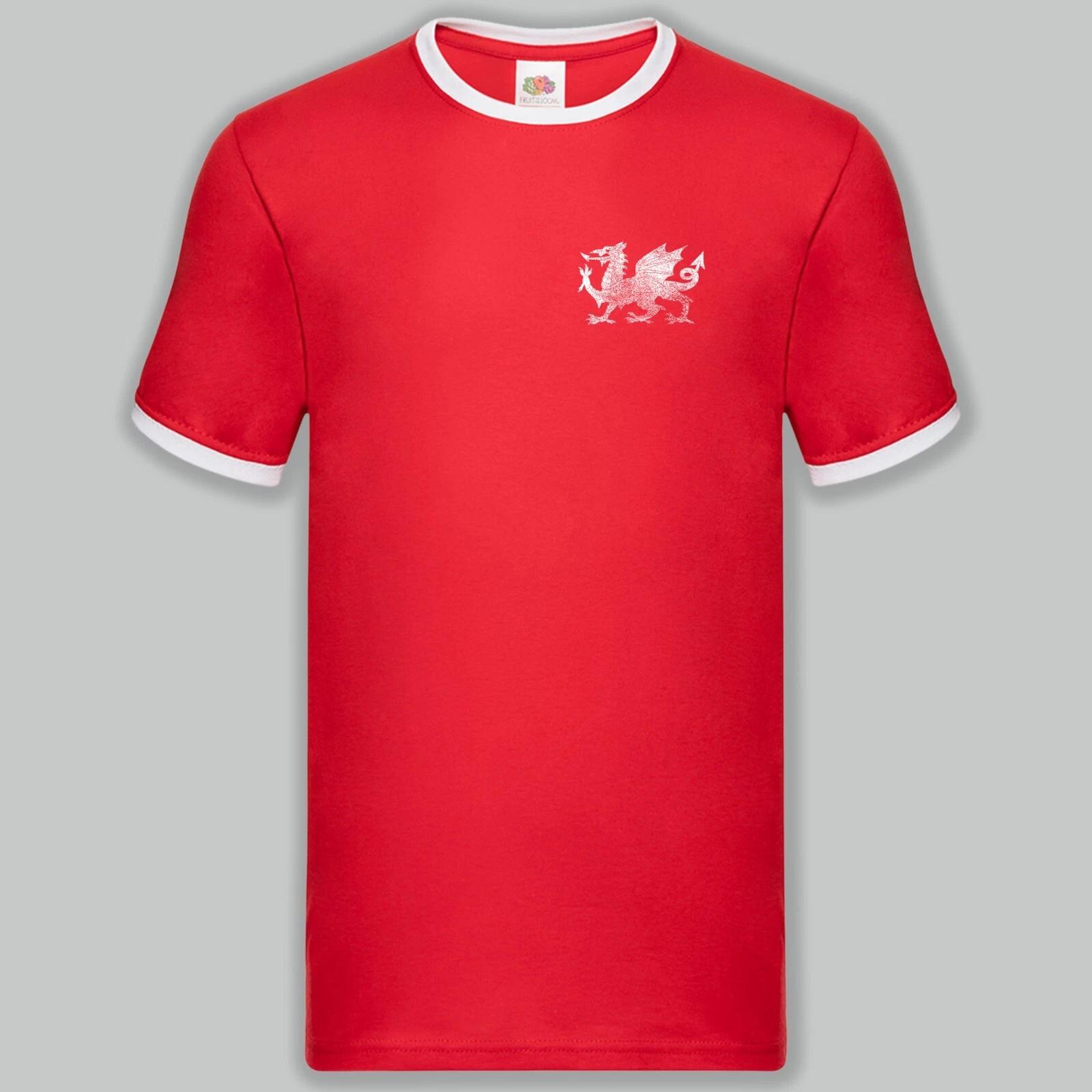 Welsh Dragon Badge Print Ringer T-Shirt Birthday Gift Wales Home Nations XL