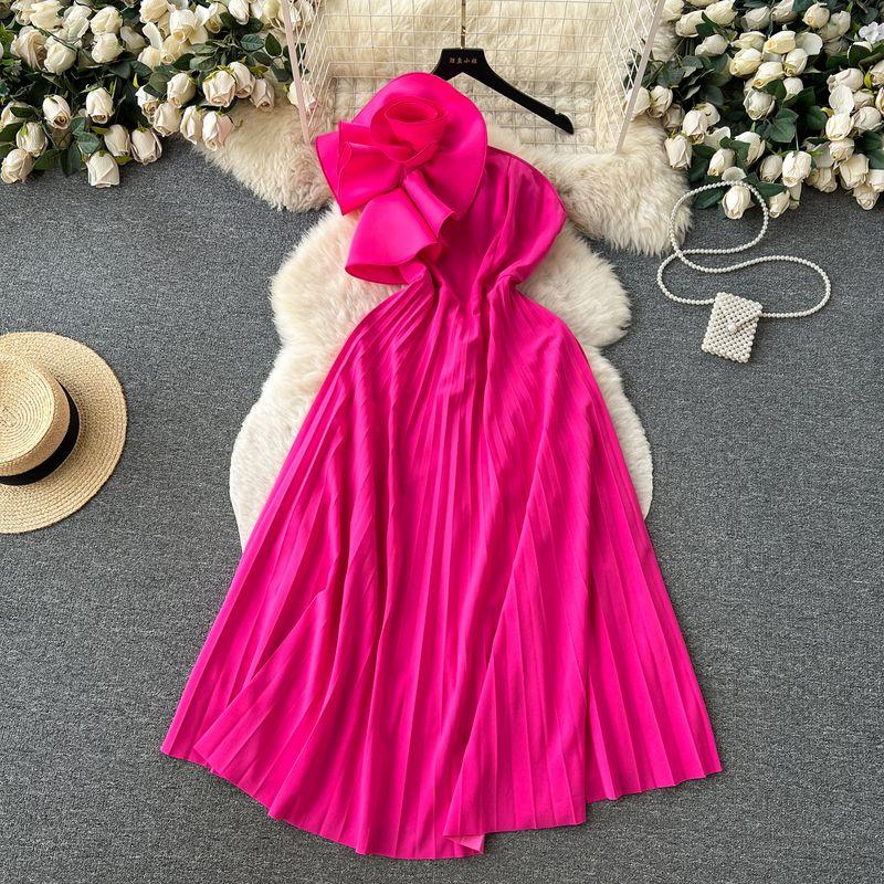 

Banquet Three-Dimensional Flowers Silm Long Pleated Skirt Rose Red 3XL