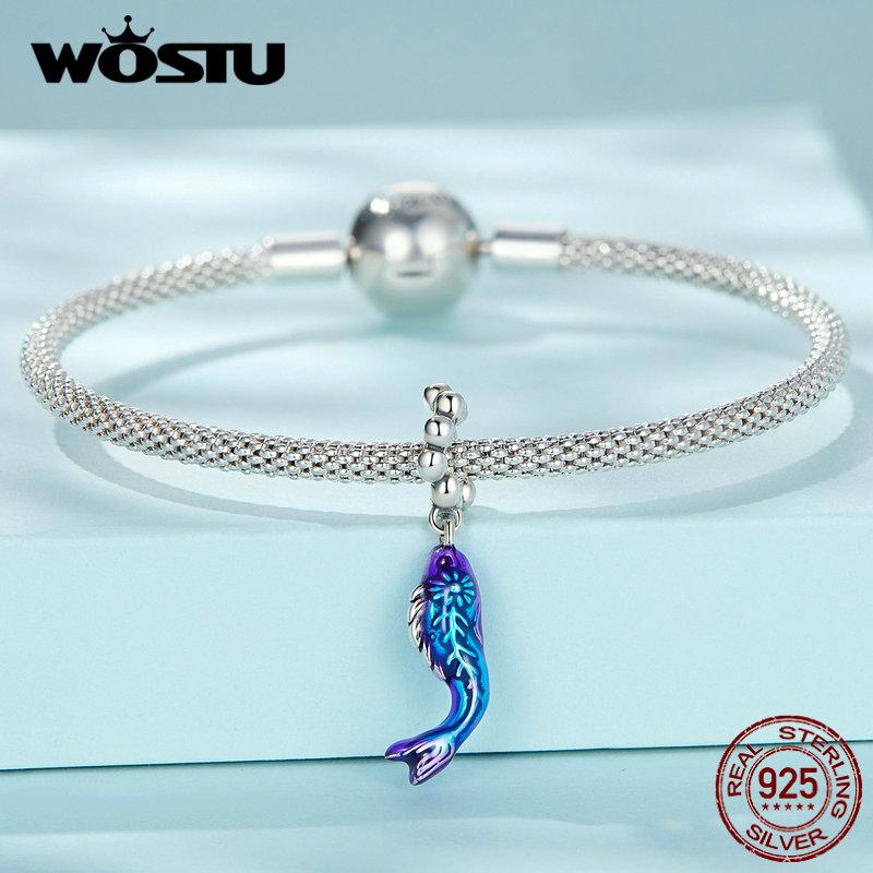WOSTU 925 Sterling Silver Devil Flower Hanging Charm Grotesque Bee & Fish Hanging Bead Fit DIY Making Women Bracelet & Bangle Jewelry