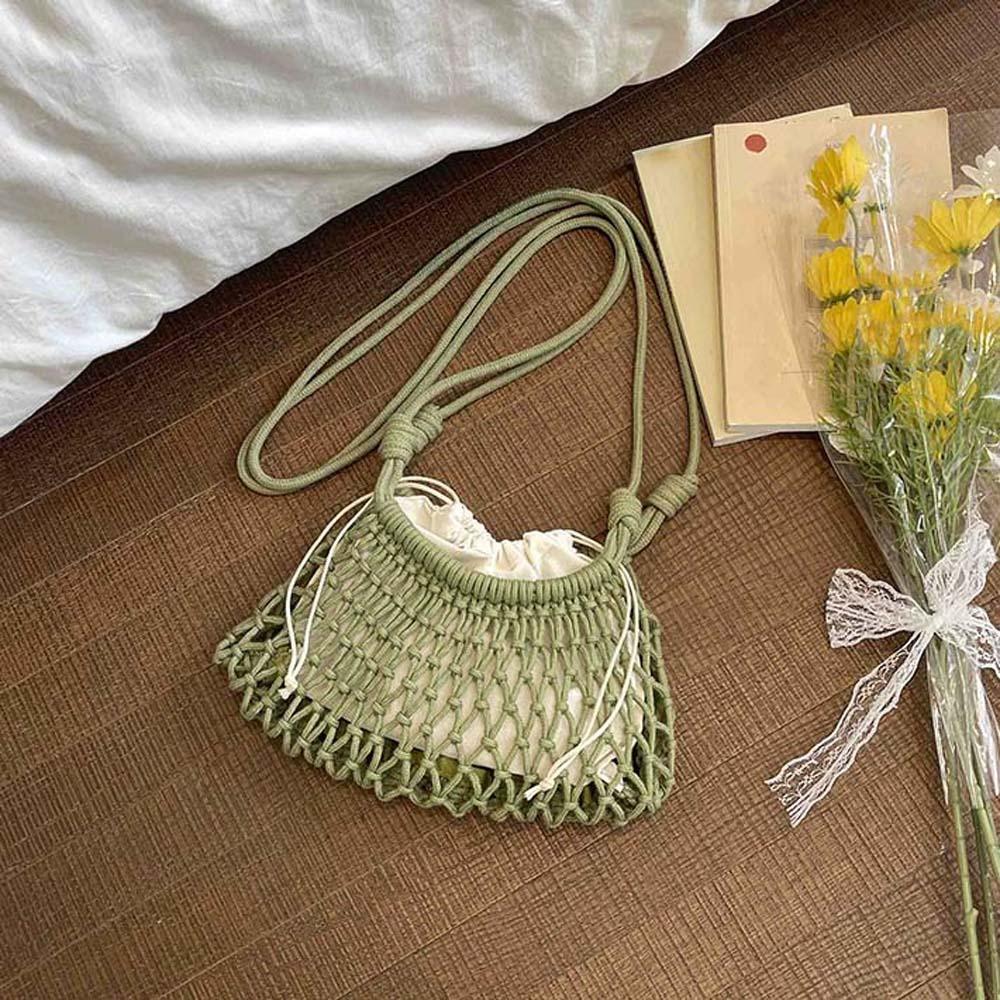 Net Pouch Yarn Woven Crossbody Bag Large Capacity Hollow Fishnet Bag Crochet Shoulder Pouch Female