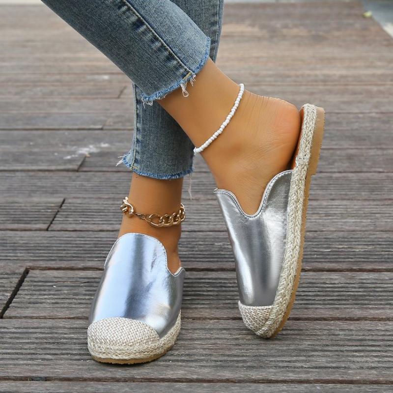 2024 Hard Bottom Slippers For Women Women'S Summer Fashion Baotou Leather Cloth Slippers Outdoor Womens Slides Slippers Zapatos