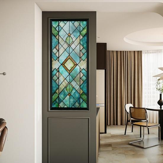 Stained Glass Window Privacy Films Decorative Static Clings Removable Sun Blocking Covering Colorful Window
