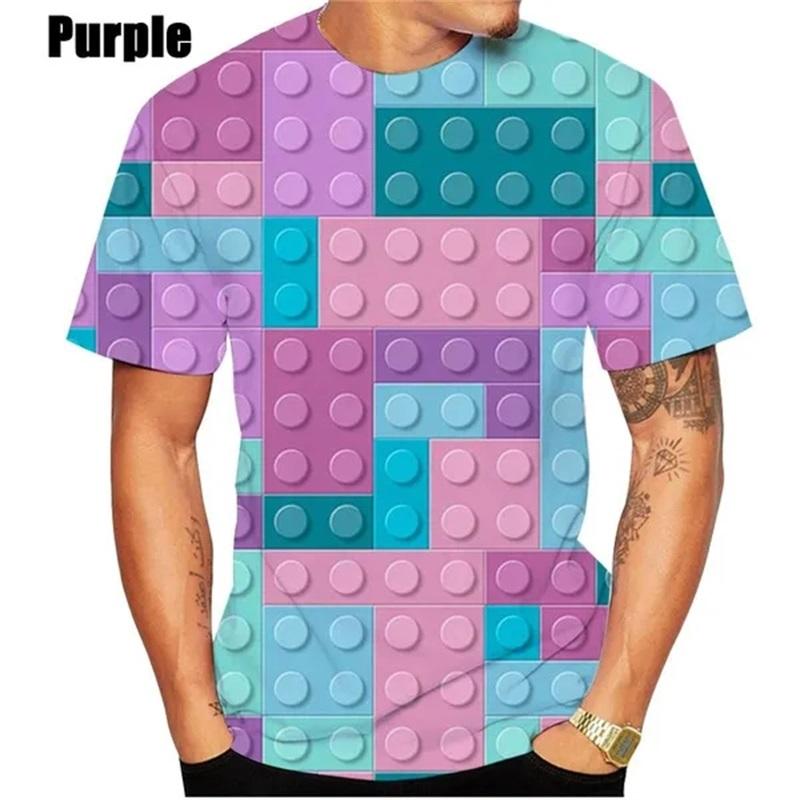 

Full Print Building Blocks Graphic T Shirts For Men Short-sleeved Round Neck Funny Tee Tops Streetwear Mens Tshirt 4XL