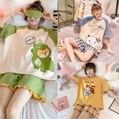 Women's Cartoon Sleepwear Korean Version Short-Sleeved Shorts Pajamas Student Princess Wind Elastic Sweet Kawaii Girl Homewear
