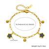 Gold Plated Paperclip Chain Bracelet with Black Clover and Ball Charms Fashion Jewelry for Women