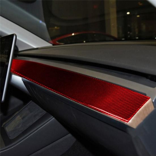 4Pcs Red Carbon Fiber Interior Dashboard Cover Trim Sticker For Tesla Model 3/Y
