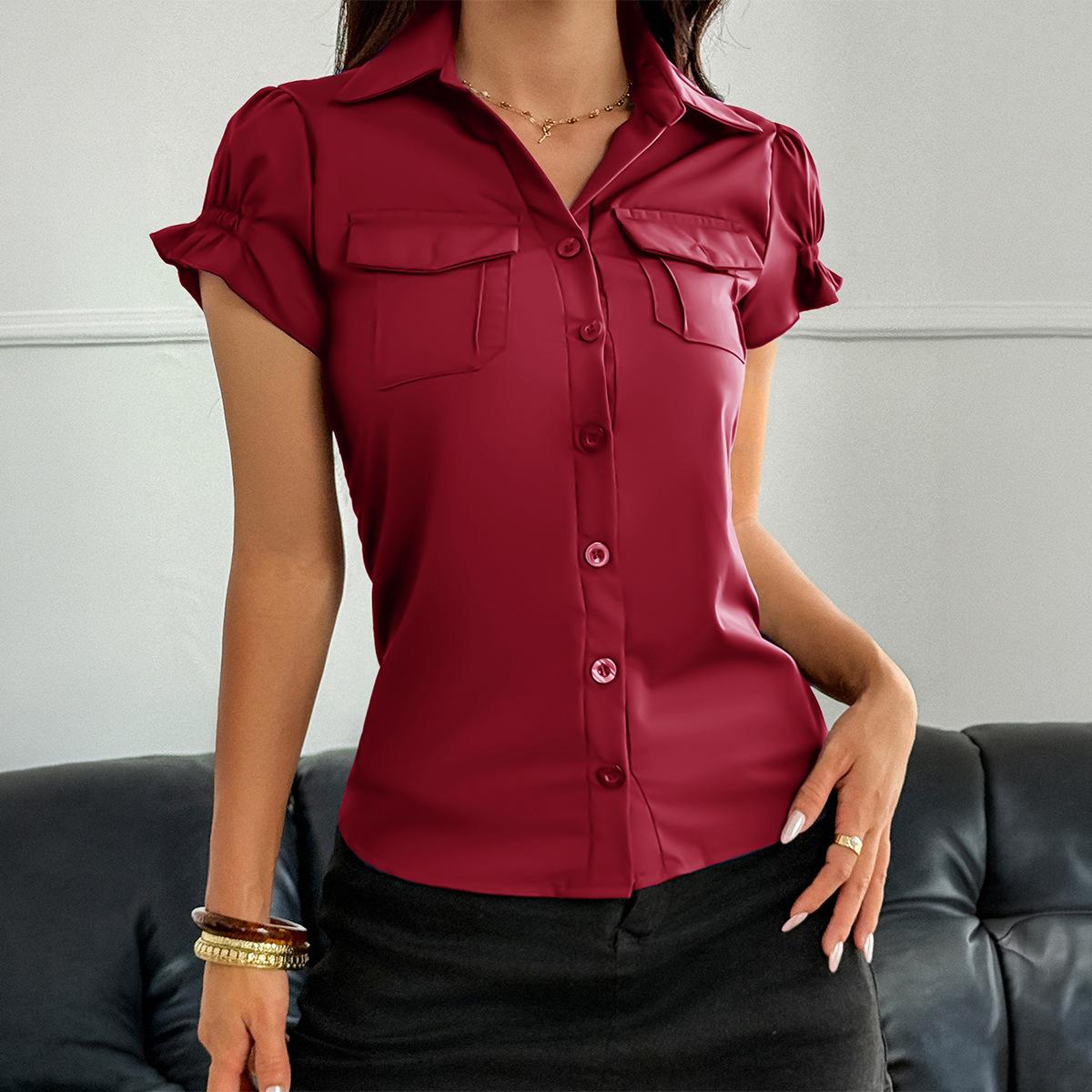 

Diyun Y2K Горячая Девушка Пуговица Короткий Рукав Футболка Кардиган Женская Рубашка Женская Одежда Весна и Осень 2026 S вино красного