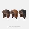 PU Pilot Bomber Hat Men Autumn Winter Warm Plush Thick Cycling Windproof Ear Protection Cap