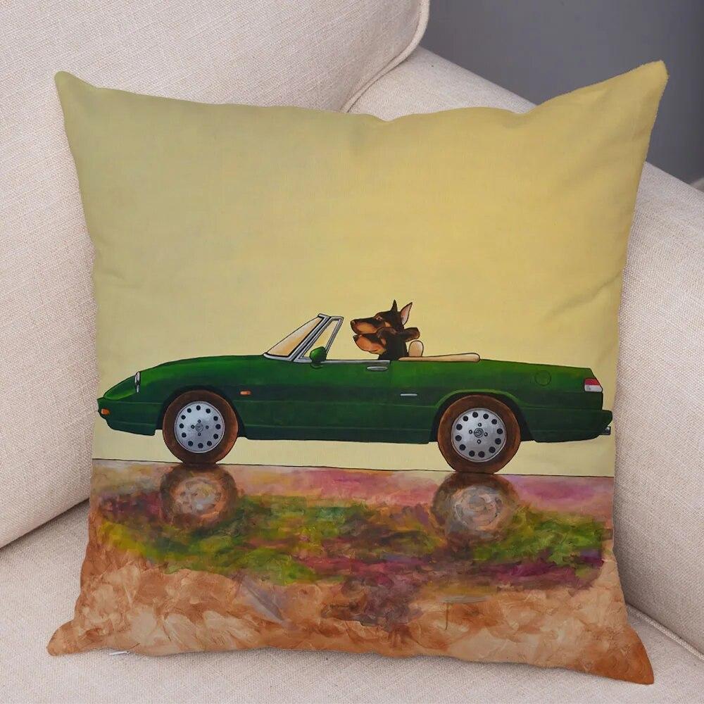 Decor pentru casă Husă de pernă cu desene animate colorate care conduce autobuzul câinelui drăguț animale de companie dalmați fată de pernă canapea decorare mașină acasă