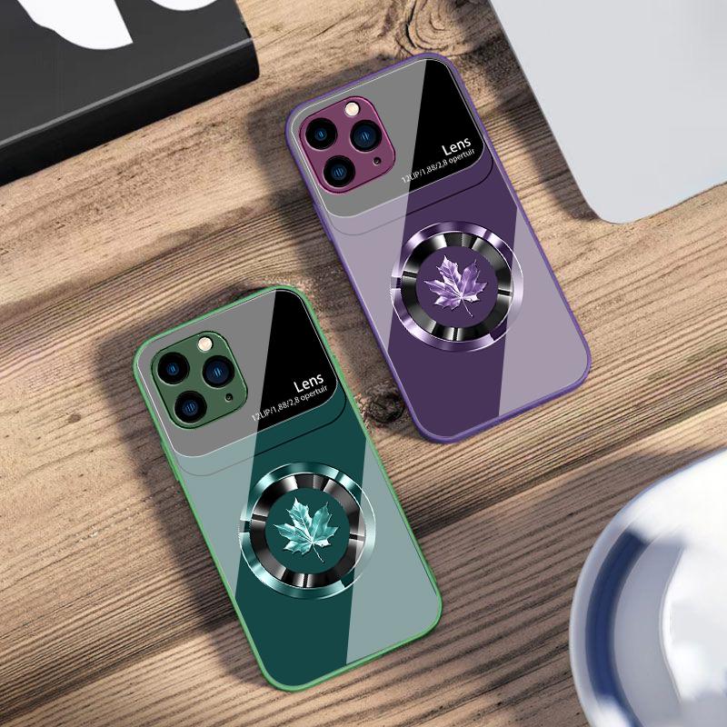 Kreis Ahornblatt Für IPhone 16 Pro Max 15 Pro 14 13 12 Mini 11 XS Max XR 7 8 Plus SE 2022 Gehärtetes Glas Handyhülle