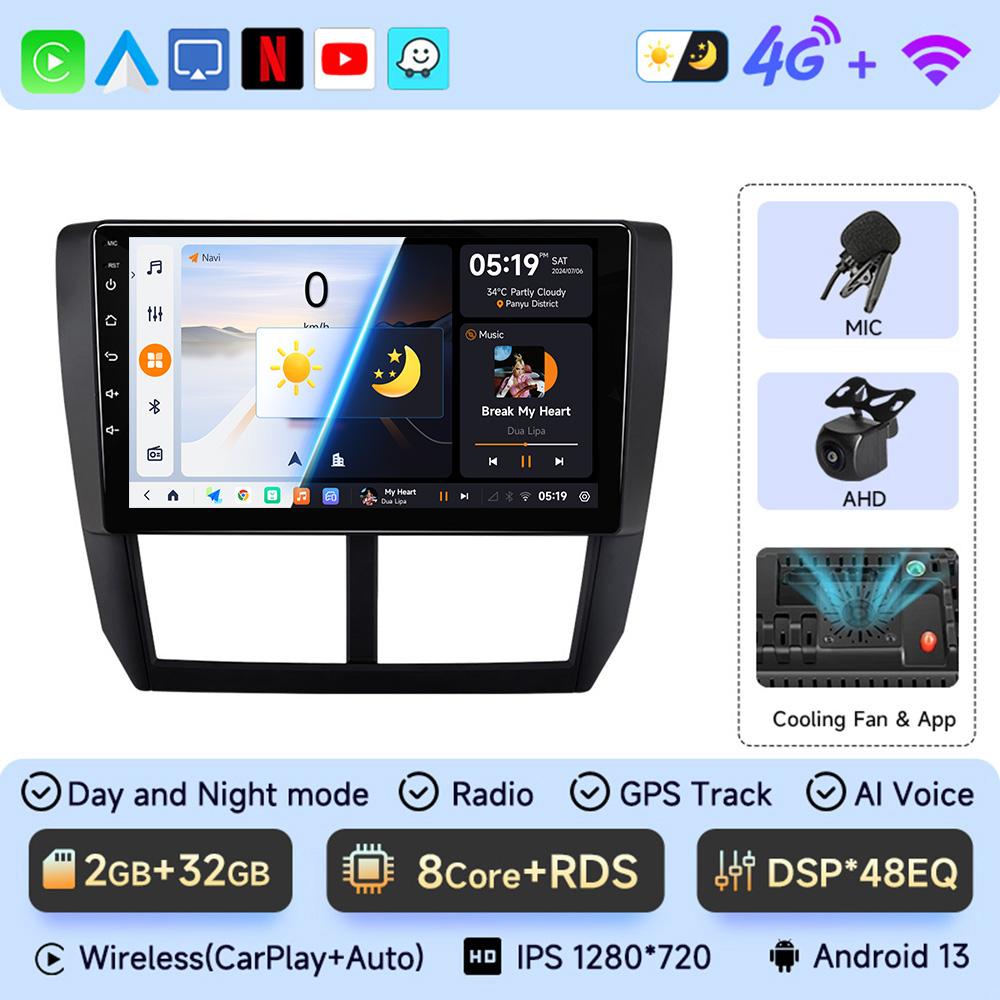 JIUYIN Android 13 Carplay Car Radio For Subaru Forester 3 SH 2007-2013 For Impreza GH GE 2 Din Multimedia Player 2 Din Head Unit